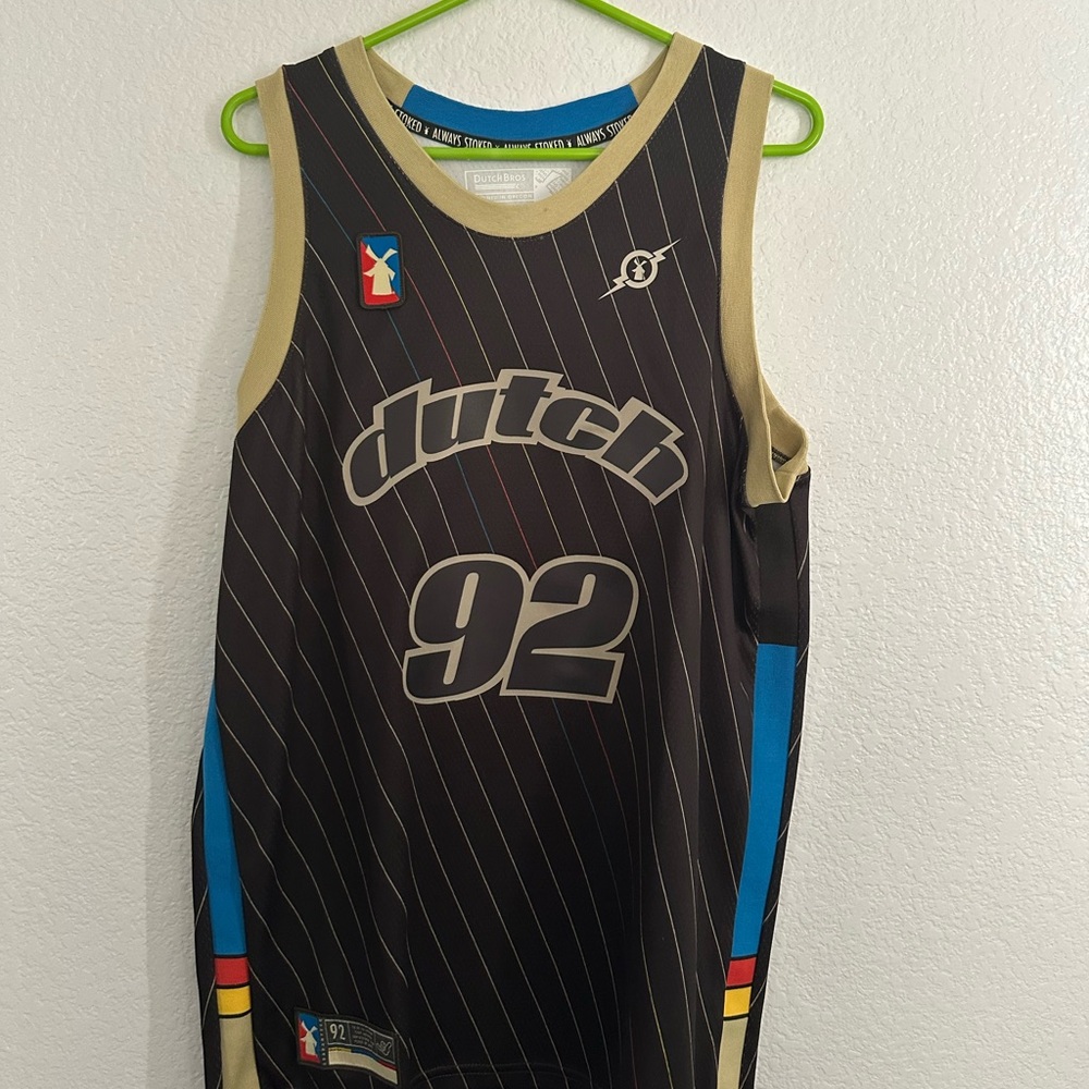 Dutch Bros Black and Blue Striped Jersey